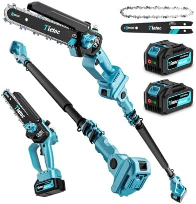 Tietoc 2-in-1 Brushless Pole Saw, 8" & 6" Bars, Blue