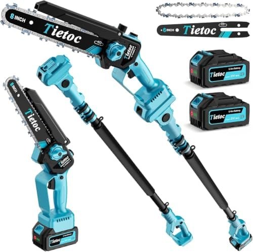Tietoc 2-in-1 Brushless Pole Saw, 8" & 6" Bars, Fluorescent green