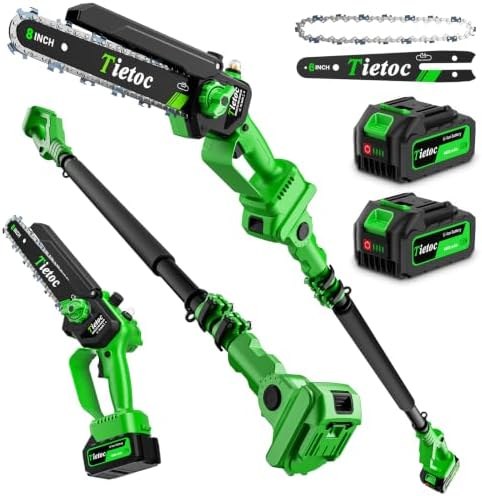 Tietoc 2-in-1 Brushless Pole Saw, 8" & 6" Bars, Green