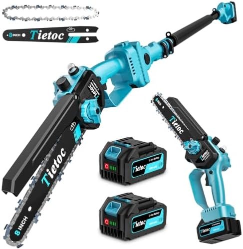 Tietoc 2-in-1 Brushless Pole Saw, 8" Bar, Blue