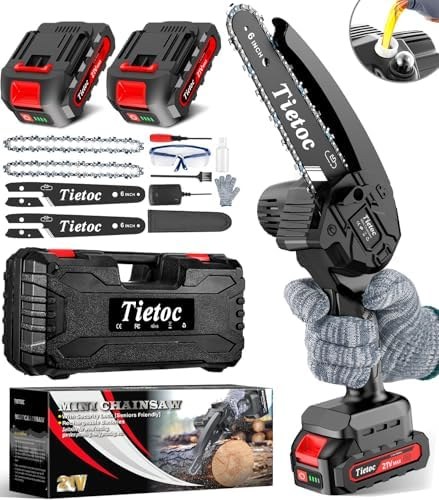 Tietoc 6-Inch Cordless Mini Chainsaw Deluxe Kit, Black