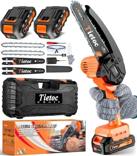 Tietoc 6-Inch Cordless Mini Chainsaw Deluxe Kit, Orange