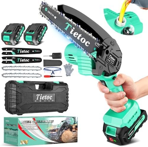 Tietoc 6-Inch Mini Chainsaw with 2 Batteries & Case, Teal