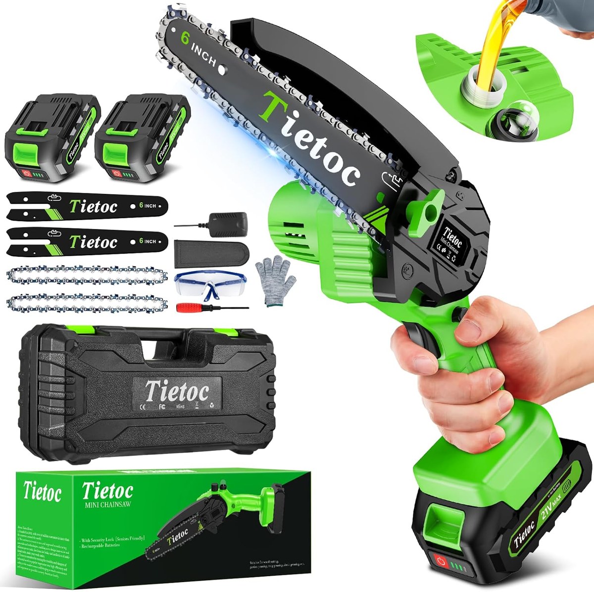 Tietoc 6-Inch Mini Chainsaw with 2 Batteries & Case