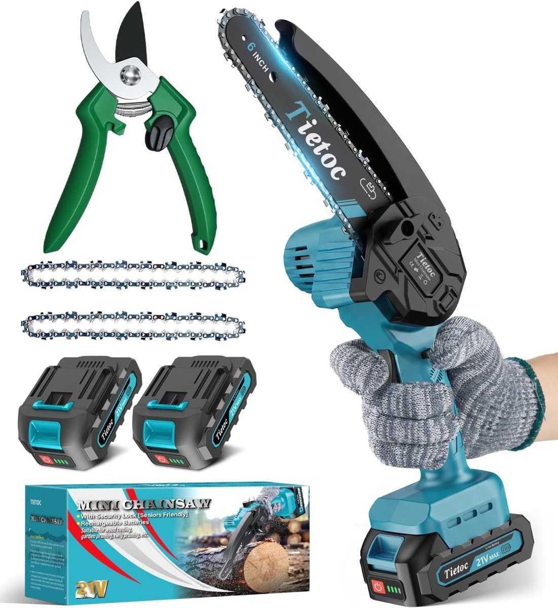 Tietoc 6-Inch Mini Chainsaw with Pruning Shears