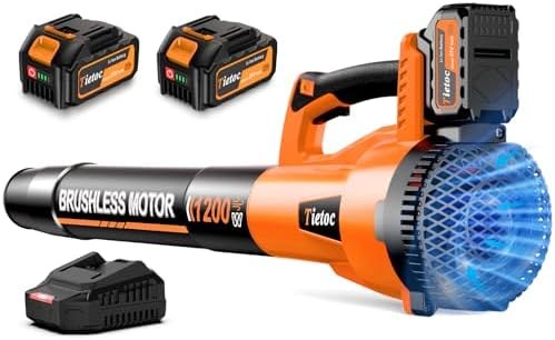 Tietoc Cordless Leaf Blower with 4.0Ah Batteries & Fast Charger, Orange
