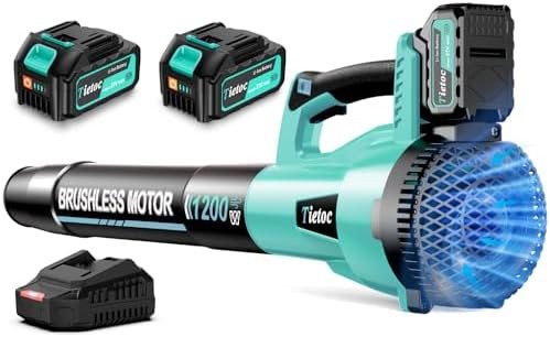 Tietoc Cordless Leaf Blower with 4.0Ah Batteries & Fast Charger, Teal
