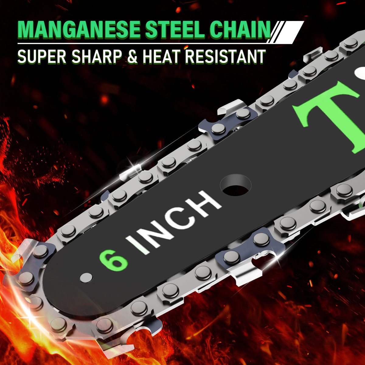 Tietoc manganese steel chain on a 6-inch guide bar